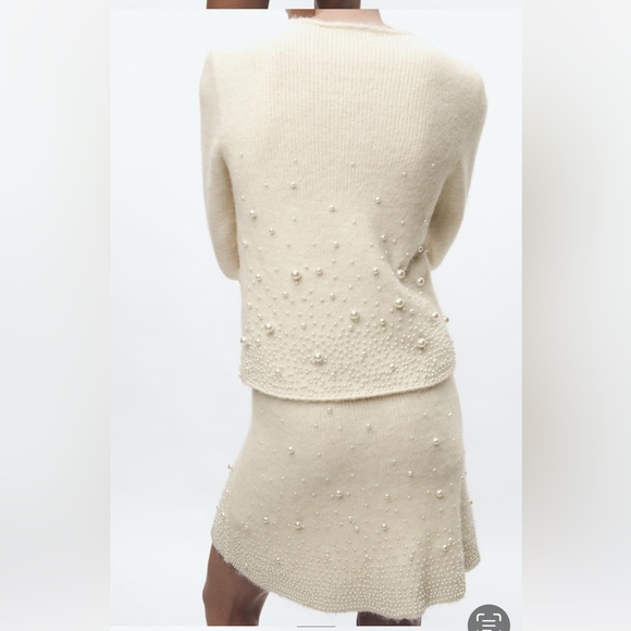 ZARA 2 PIECES MATCHING SET KNIT SWEATER WITH PEARLS AND PEARL KNIT MINI SKIRT - Picture 14 of 16